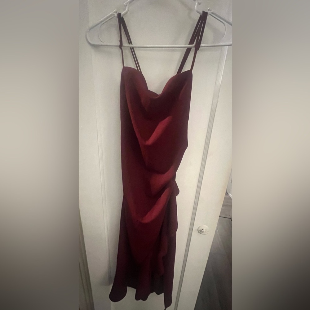 Burgundy Ruched A-Line Cocktail Dress